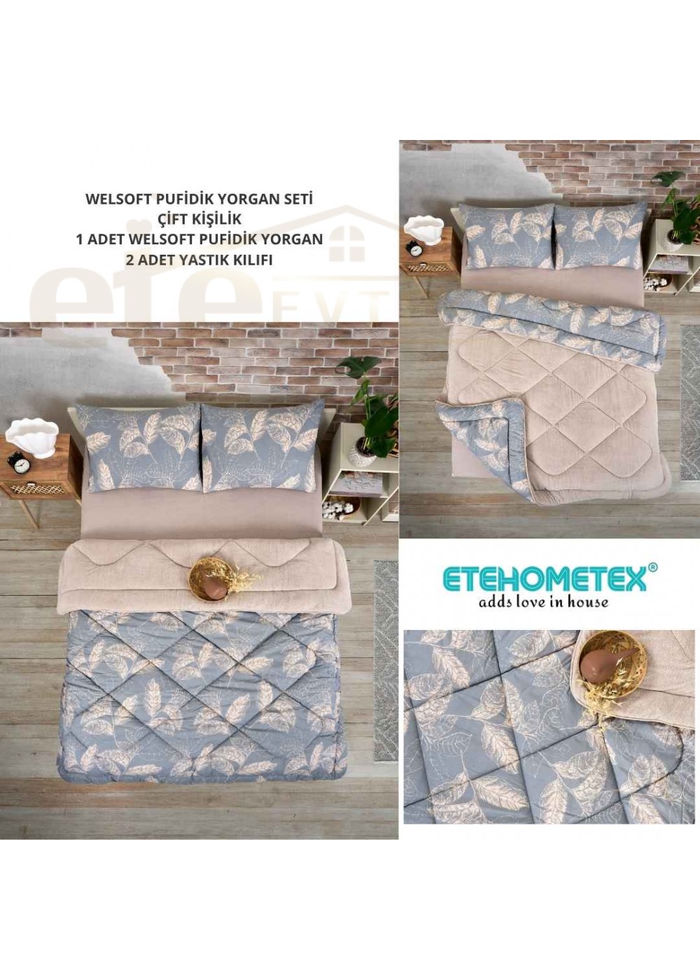 ETE HOMETEX ÇİFT KİŞİLİK LÜX WELSOFT YORGAN SETİ 195X215CM ARİNA BEJ 8696474231861